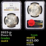 NGC 1923-p Peace Dollar $1 Graded ms64 By NGC