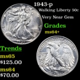 1943-p Walking Liberty Half Dollar 50c Graded Choice+ Unc