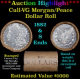 ***Auction Highlight*** 1882 & S Ends Cull-VG Mixed Morgan/Peace Silver Dollar Shotgun Roll, 20 Coin