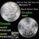 1887-s /s Top 100 Vam 2A Morgan Dollar $1 Graded Select Unc