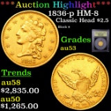 ***Auction Highlight*** 1836-p HM-8 Classic Head Gold $2.5 Graded Select AU By USCG (fc)