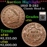 ***Auction Highlight*** 1810 S-282 Classic Head Large Cent 1c Graded vf35 By SEGS (fc)