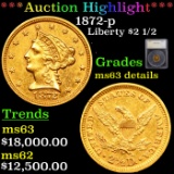 ***Auction Highlight*** 1872-p Gold Liberty Quarter Eagle $2 1/2 Graded ms63 details By SEGS (fc)