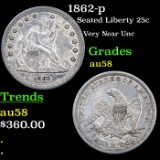 1862-p Seated Liberty Quarter 25c Graded Choice AU/BU Slider