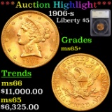 ***Auction Highlight*** 1906-s Gold Liberty Half Eagle $5 Graded ms65+ By SEGS (fc)