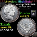 ***Auction Highlight*** 1897-p TOP POP! Barber Half Dollars 50c Graded Choice Unc PL By USCG (fc)