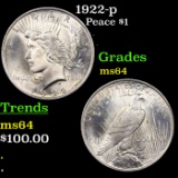 1922-p Peace Dollar $1 Graded Choice Unc