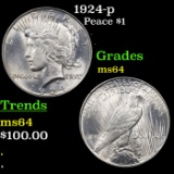 1924-p Peace Dollar $1 Graded Choice Unc