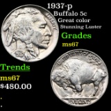 1937-p Buffalo Nickel 5c Graded GEM++ Unc