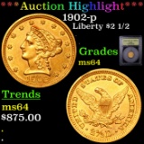 ***Auction Highlight*** 1902-p Gold Liberty Quarter Eagle $2 1/2 Graded Choice Unc By USCG (fc)