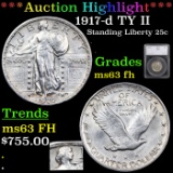 ***Auction Highlight*** 1917-d TY II Standing Liberty Quarter 25c Graded ms63 fh By SEGS (fc)