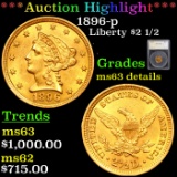 ***Auction Highlight*** 1896-p Gold Liberty Quarter Eagle $2 1/2 Graded ms63 details By SEGS (fc)