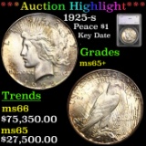 ***Auction Highlight*** 1925-s Peace Dollar $1 Graded ms65+ By SEGS (fc)