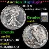 ***Auction Highlight*** 1919-s Walking Liberty Half Dollar 50c Graded ms63+ By SEGS (fc)