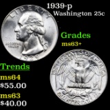 1939-p Washington Quarter 25c Graded Select+ Unc