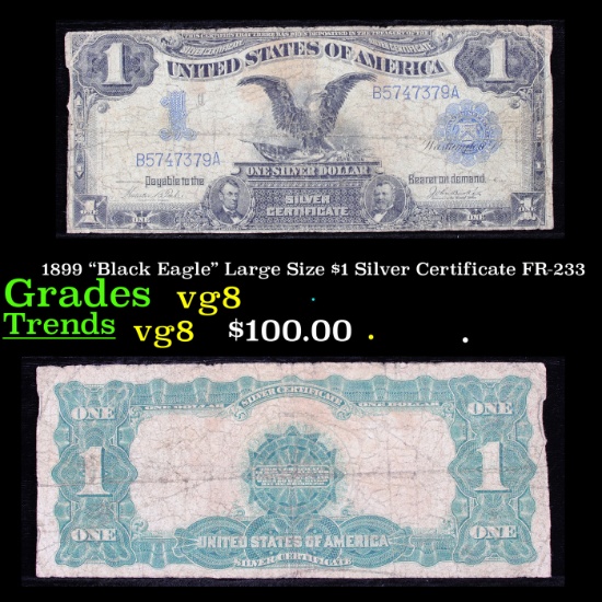 1899 "Black Eagle" Large Size $1 Silver Certificate FR-233 Grades vg, very good