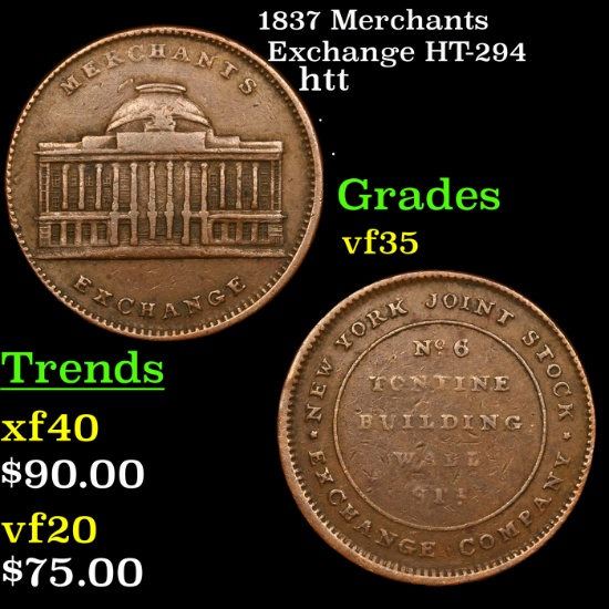 1837 Merchants Exchange HT-294 Hard Times Token 1c Grades vf++