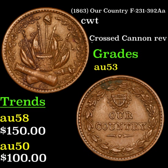 (1863) Our Country F-231-392Aa Civil War Token 1c Grades Select AU