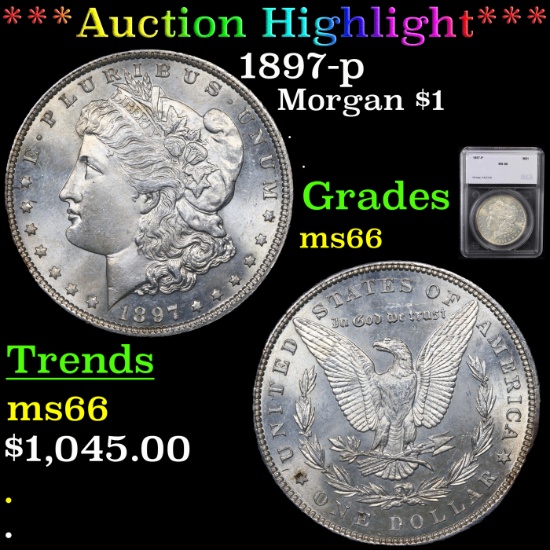 ***Auction Highlight*** 1897-p Morgan Dollar $1 Graded ms66 By SEGS (fc)