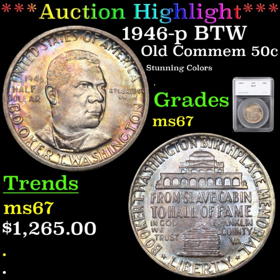 ***Auction Highlight*** 1946-p BTW Old Commem Half Dollar 50c Graded ms67 By SEGS (fc)