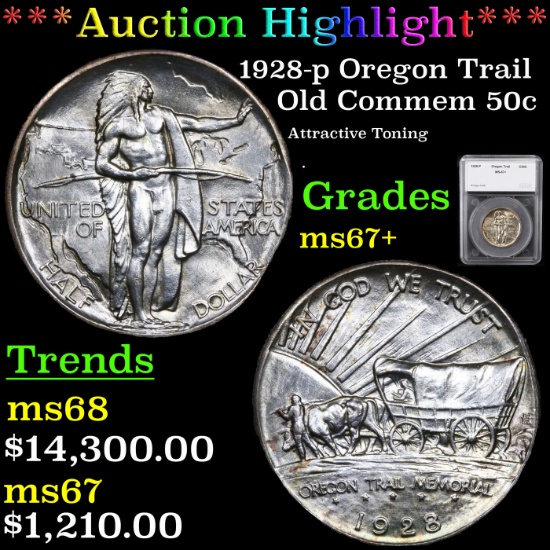 ***Auction Highlight*** 1928-p Oregon Trail Old Commem Half Dollar 50c Graded ms67+ By SEGS (fc)