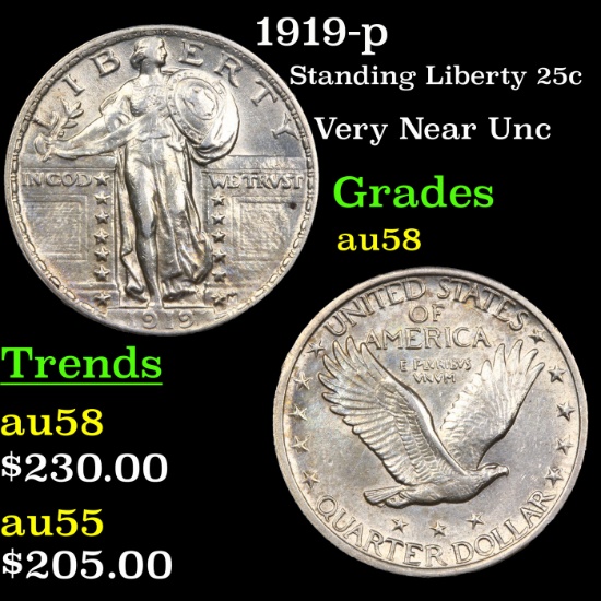 1919-p Standing Liberty Quarter 25c Grades Choice AU/BU Slider