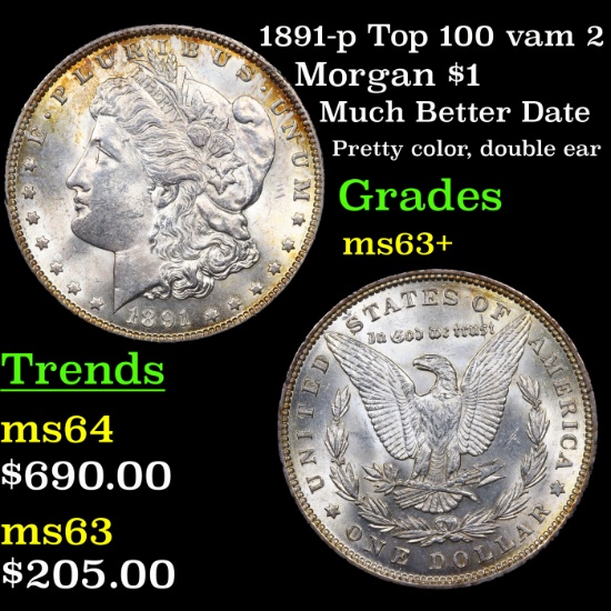 1891-p Top 100 vam 2 Morgan Dollar $1 Grades Select+ Unc