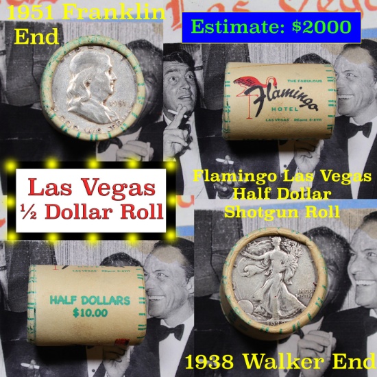 ***Auction Highlight*** Old Casino 50c Roll $10 Halves Las Vegas Casino Flamingo 1951 Franklin & 193