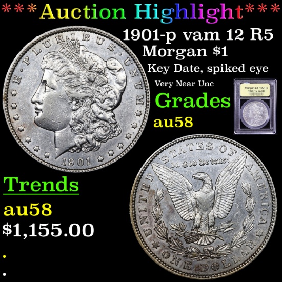 ***Auction Highlight*** 1901-p vam 12 R5 Morgan Dollar $1 Graded Choice AU/BU Slider By USCG (fc)