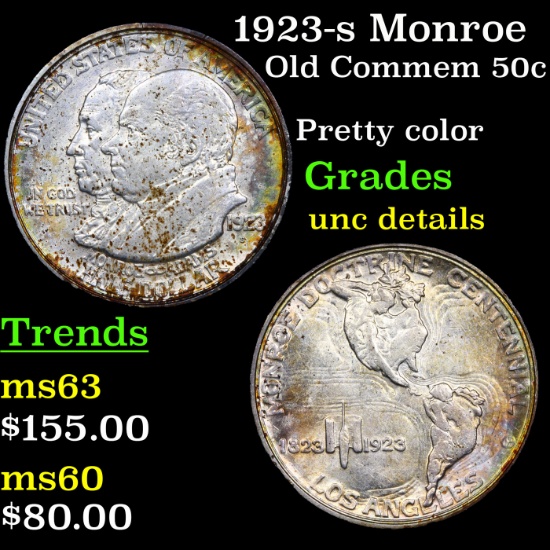 1923-s Monroe Old Commem Half Dollar 50c Grades Unc Details