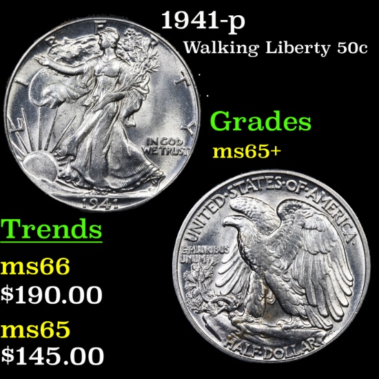 1941-p Walking Liberty Half Dollar 50c Grades GEM+ Unc