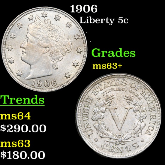 1906 Liberty Nickel 5c Grades Select+ Unc