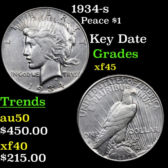 1934-s Peace Dollar $1 Grades xf+