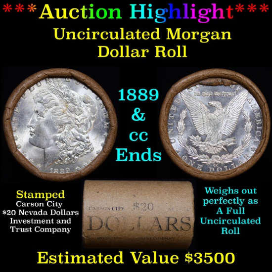 ***Auction Highlight*** 1889 & CC Uncirculated Morgan Dollar Shotgun Roll (fc)