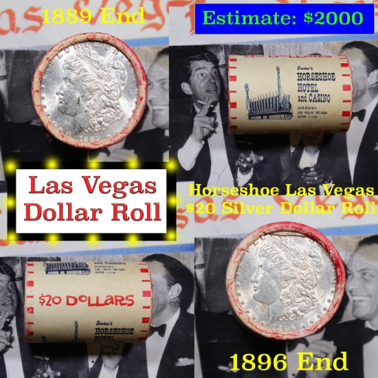 ***Auction Highlight*** Full Morgan/Peace Casino Las Vegas Horseshoe silver $1 roll $20, 1889 & 189