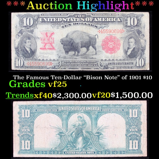 ***Auction Highlight*** The Famous Ten-Dollar "Bison Note" of 1901 $10 Grades vf+ (fc)