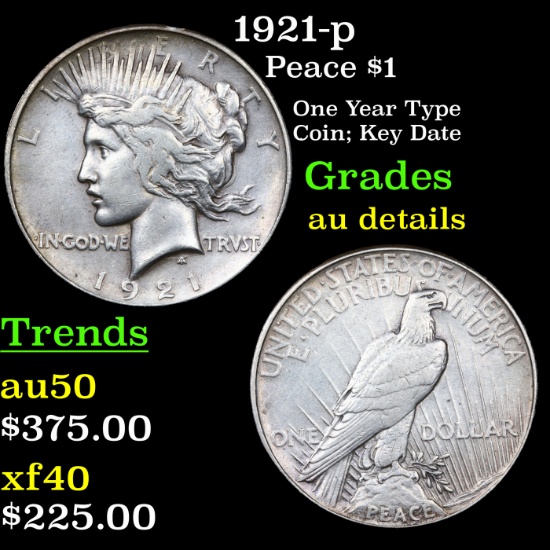 1921-p Peace Dollar $1 Grades AU Details