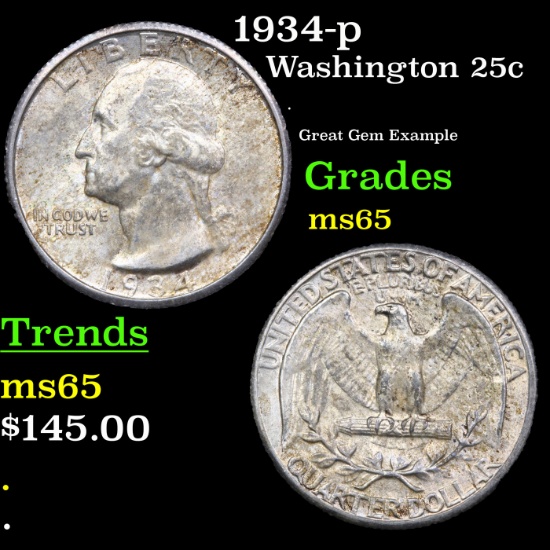 1934-p Washington Quarter 25c Grades GEM Unc