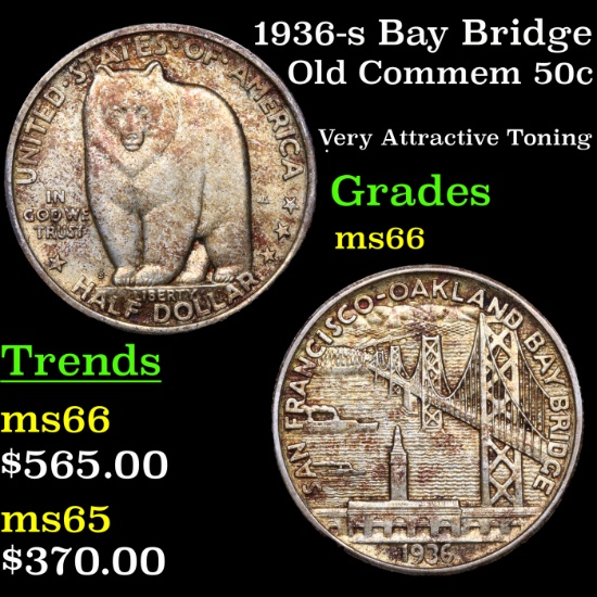 1936-s Bay Bridge Old Commem Half Dollar 50c Grades GEM+ Unc