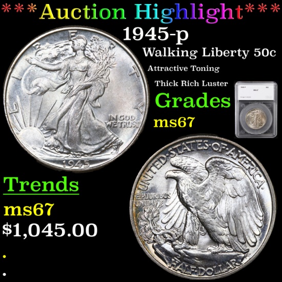 ***Auction Highlight*** 1945-p Walking Liberty Half Dollar 50c Graded ms67 By SEGS (fc)