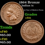 1864 Bronze Indian Cent 1c Grades vf++