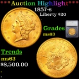 ***Auction Highlight*** 1857-s Gold Liberty Double Eagle $20 Graded ms63 By SEGS (fc)