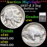 ***Auction Highlight*** 1937-d 3 leg Buffalo Nickel 5c Graded xf40 By SEGS (fc)