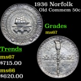 1936 Norfolk Old Commem Half Dollar 50c Grades GEM++ Unc