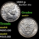1892-p Barber Quarter 25c Grades Select+ Unc