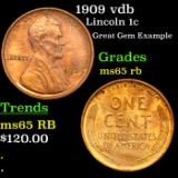 1909 vdb Lincoln Cent 1c Grades GEM Unc RB