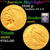 ***Auction Highlight*** 1926-p Gold Indian Quarter Eagle $2 1/2 Graded Select Unc By USCG (fc)