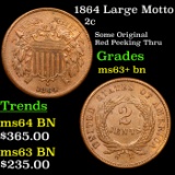 1864 Large Motto Two Cent Piece 2c Grades Select+ Unc BN
