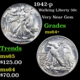 1942-p Walking Liberty Half Dollar 50c Grades Choice+ Unc
