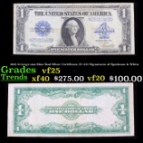 1923 $1 large size Blue Seal Silver Certificate, Fr-237 Signatures of Speelman & White Grades vf+